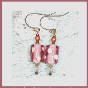 Pink Glass Antique.Bronze Hooks Hidden Meaning earrings Gimme Gummy , Fun   462■
